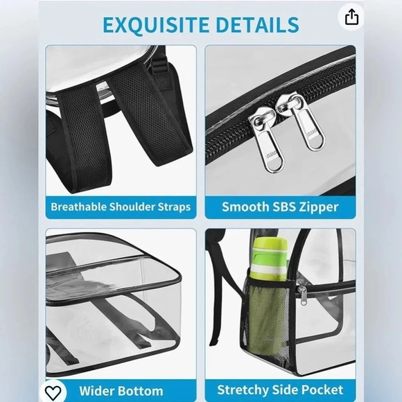 NEW Clear Backpack Stadium Approved 12×10.5x6” with Reinforced and Wider Bottom - Picture 4 of 12